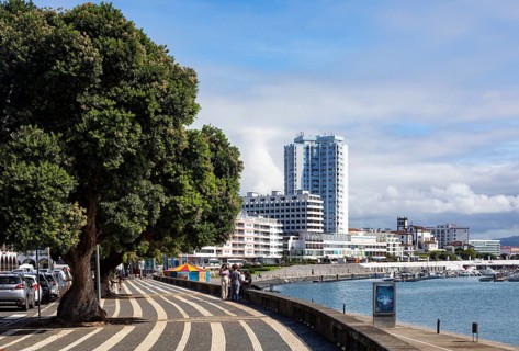 View over the marina and the promenade of Ponta Delgada