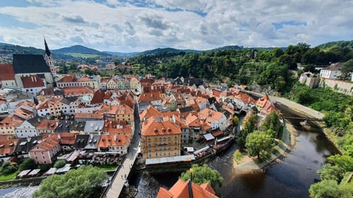 Town view with St. Vitus Church from the castle tower