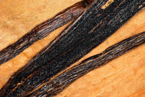 Sliced genuine Bourbon flat-leaved vanilla