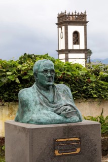 Monument to Prior Evaristo Carreiro Gouveia with Town Hall Tower