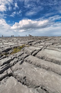 Visitors on bizarrely shaped limestone slabs on the coast