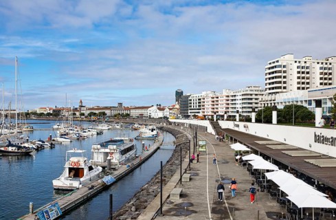View over the marina and the promenade of Ponta Delgada
