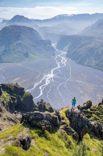Hiker looking over landscape