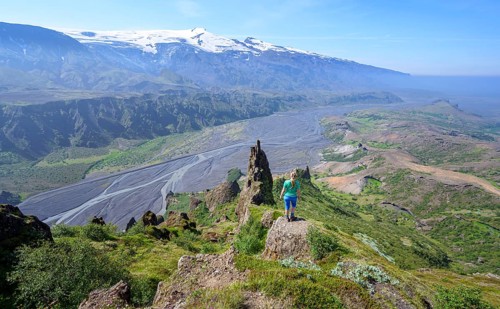 Hiker looking over landscape
