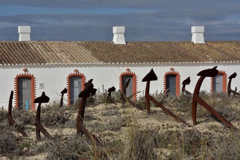 Anchor cemetery on the beach of Tavira Island at Praia do Barril