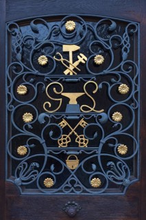 Ornate grid on the entrance door of an Art blacksmith