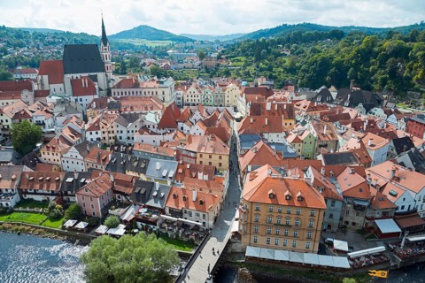 Town view with St. Vitus Church from the castle tower
