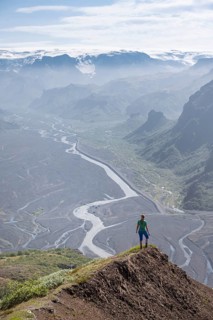 Hiker looking over landscape
