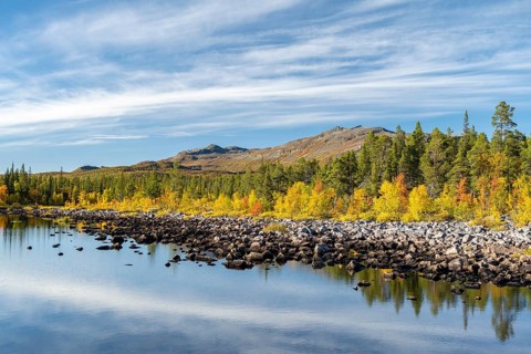 Reflection of an autumnal fell landscape