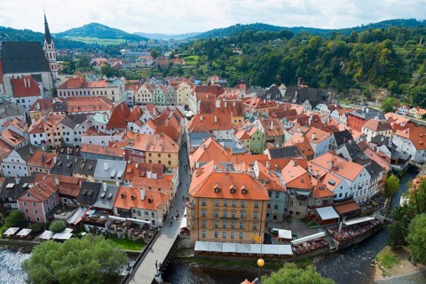 Town view with St. Vitus Church from the castle tower