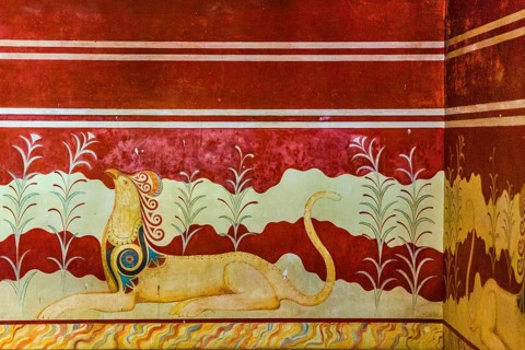 Throne room of Minos decorated with griffin frescoes