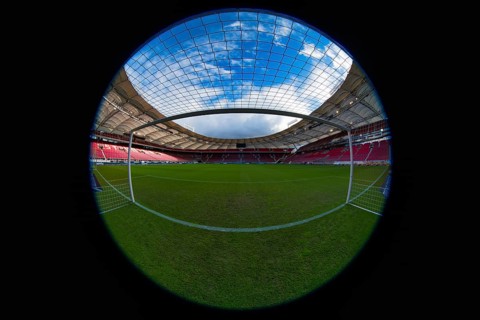 View of empty stadium from the goal