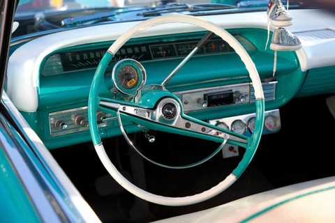Steering wheel in a vintage car