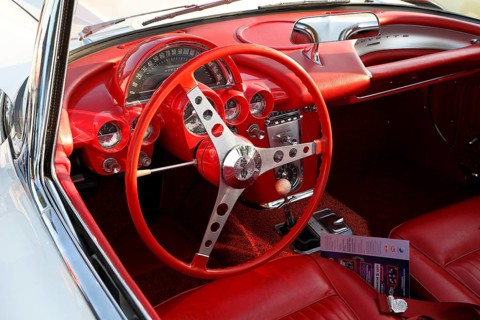 Steering wheel in a vintage car