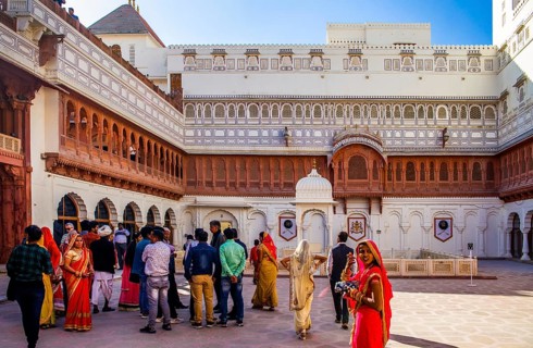 Indian visitors in the public audience hall Karan Mahal