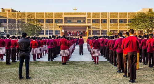 Marching to morning roll call