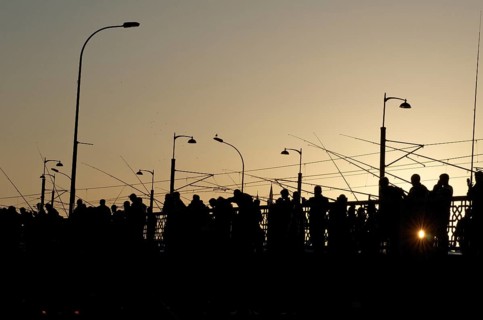 Anglers at sunset on Galata Bridge
