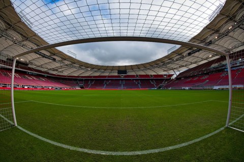 View of empty stadium from the goal