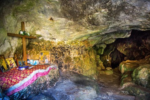 Tomb of the hermit Ioannis Xenos in a rock cave
