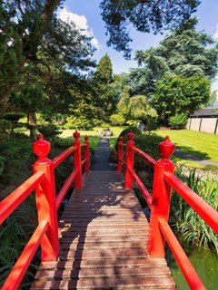 Pedestrian Bridge with Red Railing