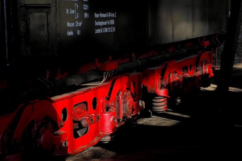 Red wheels of a wagon
