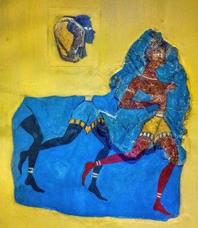 Fresco fragment with military runners