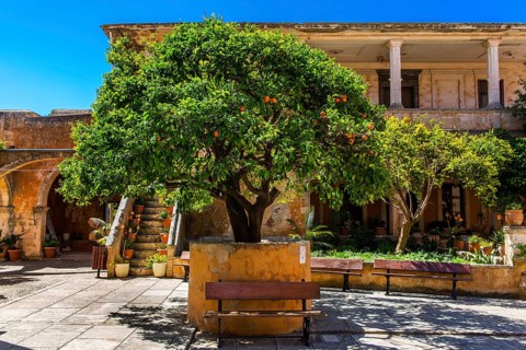 Monastery courtyard with monk cells