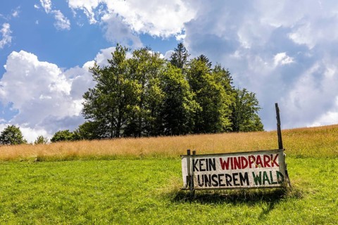 Poster with inscription 'No wind farm in our forest'