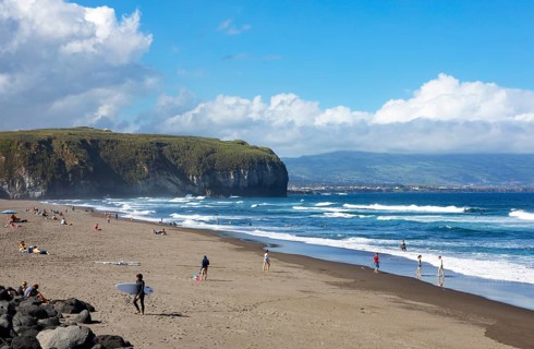 Sandy beach beach Praia de Santa Barbara near Ribeira Grande