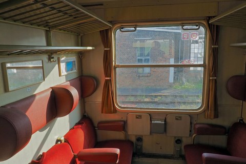 The interior of an old train compartment