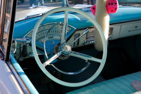 Steering wheel in a vintage car
