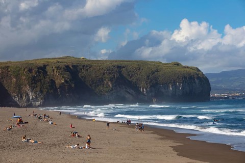 Sandy beach beach Praia de Santa Barbara near Ribeira Grande