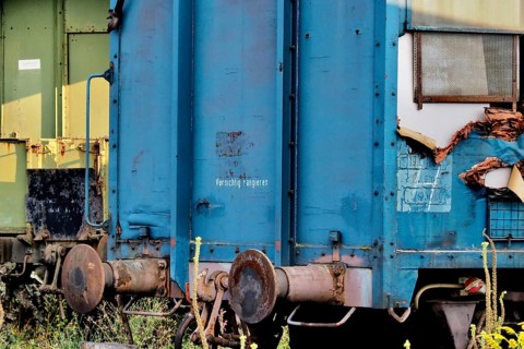 Buffers of blue railway wagon