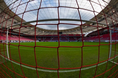 View of empty stadium from the goal