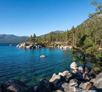 Bay at Lake Tahoe with round stones in the water
