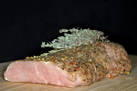 Seasoned raw saddle of veal