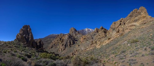 Left La Catedral volcanic vent from Mirador de La Ruleta at Roques de Garcia