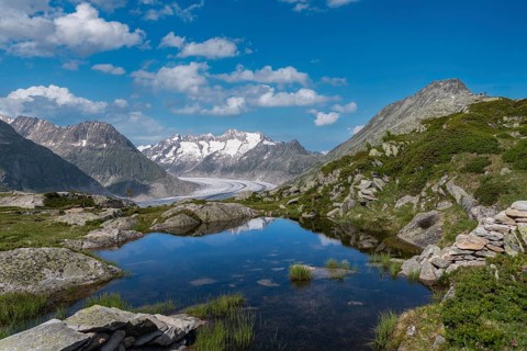 Small mountain lake with Bettmerhorn