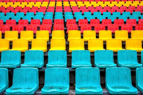 Colourful seats for the spectators at Friedrich Ludwig Jahn Sportpark