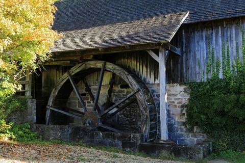 Historical wooden mill wheel