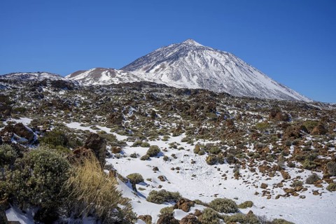 View of the snow-covered Teide peak