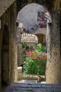 Archway and cat in the old town of Santo Stefano di Sessanio