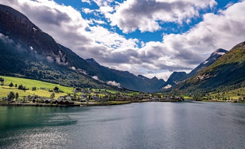 The village of Olden on the Innvikfjord in Norway
