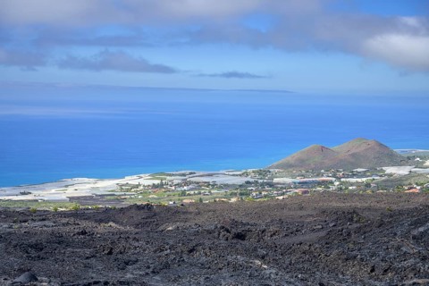 Lava field of the volcano San Juan from 1949 with banana plantations