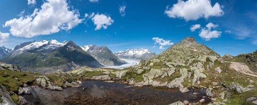 Small mountain lake with Bettmerhorn and the Aletsch Glacier World Heritage Site