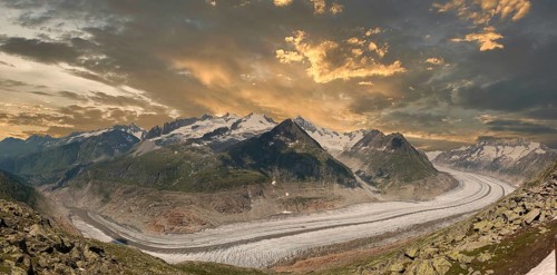 Landscape with Aletsch Glacier from Bettmerhorn Viewpoint
