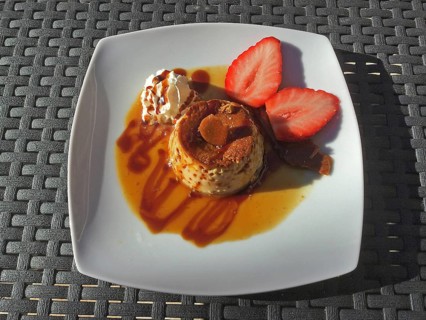 Plate with caramel egg custard
