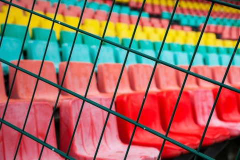 Colourful seats for the spectators at Friedrich Ludwig Jahn Sportpark