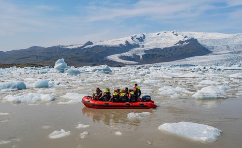 Excursion boat at the Fjallsarlon ice lagoon