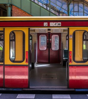 Wagons and compartments of the Berlin S-Bahn at Witzleben station